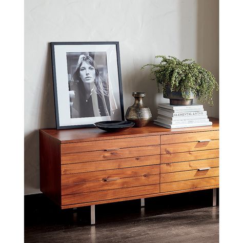 Linear Long Low Dresser + Reviews | CB2 Bedroom Dresser Styling, Dresser Styling, Low Dresser, Long Dresser, Mid Century Modern Dresser, Against The Grain, Wood Dresser, Bedroom Furniture Dresser, Modern Dresser