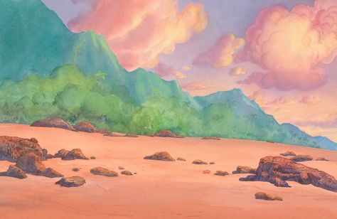 Take in the scenery of Lilo & Stitch with these original backgrounds from the film, courtesy of the Walt Disney Animation Research Library. Background Disney, Lilo Y Stitch, Disney Background, Scenery Background, Walt Disney Animation, Walt Disney Animation Studios, Landscape Background, Stitch Shirt, Cartoon Background