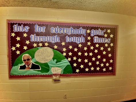 My residents love pitbull so i did a board where they could get a good laugh and leave each other an encouraging message. It was a hit! #RA #college #university #pitbull #mrworldwide #bulletinboardideas #dorm Informative Bulletin Boards, University Bulletin Board Ideas, Funny Ra Boards, Fun Ra Bulletin Boards, Ra Hallway Decorations, College Hall Decorations Ra, Easy Ra Bulletin Boards, Ra College Floor Themes, Ra Hall Ideas