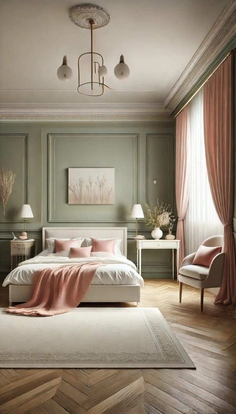 35 Sage Green Bedroom Ideas That Will Help You Achieve Zen 40 Light Bedroom Colors, Pink And Green Bedroom Ideas, Pink And Green Bedroom, Pink Green Bedrooms, Green Bedroom Ideas, Branding Content, Pink Bedroom Ideas, Tranquil Bedroom, Sage Green Bedroom