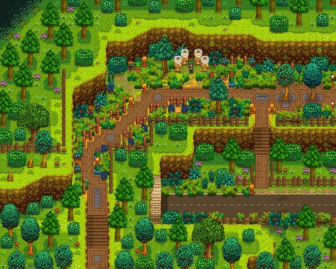 Stardew Valley Backwoods Design, Stardew Valley Bus Stop Decoration, Stardew Valley Layout Ideas, Stardew Valley Space Filler, Ridgeside Village Stardew Valley, Stardew Town Decoration, Quarry Stardew Valley, Stardew Valley Bus Stop Design, Stardew Valley Quarry