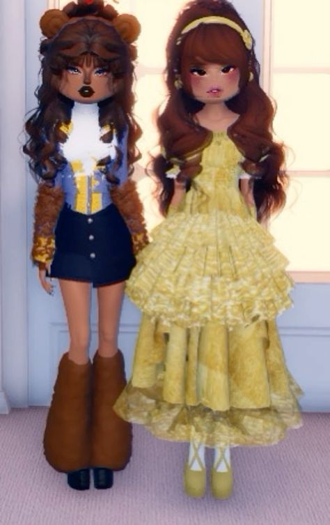 The Beast From Beauty And The Beast, Disney Fit Ideas, Disney Duo Outfits, Duo Dti Outfit Ideas, Dti Doll Outfit Ideas, Disney Dti Outfit, Dti Sweetheart Idea, Dti Duo Idea, Duo Dti Ideas