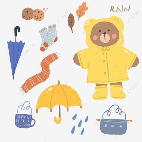 Soup Socks, Cute Korean Bear, Bear Sticker Cute, Raining Umbrella, Cute Bear Illustration, Bear Korean, Rain Sticker, Umbrella Cartoon, Illustration Bear