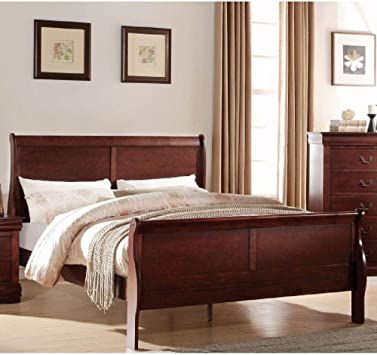 King Bed Frame, Harper&Bright Designs Solid Wooden King Size Platform Bed with Headboard & Footboard, Box Spring Needed, Easy Assembly, King Size, Cherry King Sleigh Bed, Sleigh Bedroom Set, King Size Platform Bed, Eastern King Bed, Sleigh Bed, Solid Wood Platform Bed, Queen Platform Bed, Louis Philippe, Sleigh Beds