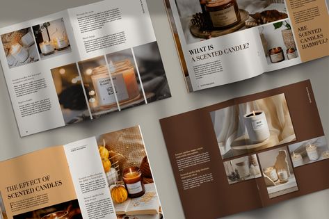 Scent's magazine a magazine about scented candles. Candle Magazine Layout, Candle Catalog Design, Candle Catalog, Catalog Design Layout, Layout Magazine, Lookbook Layout, Magazine Spread, Magazine Layouts, Candle Branding