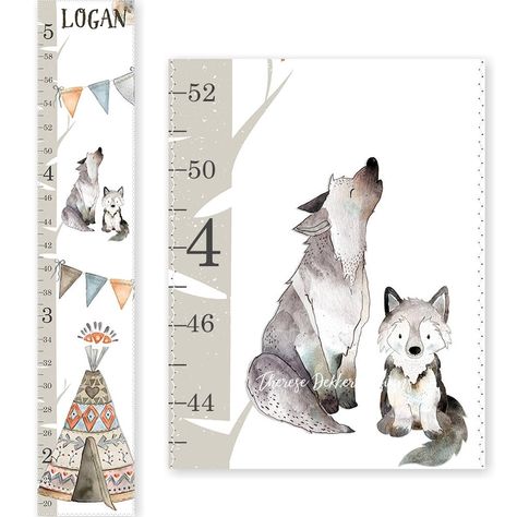 Woodland Nursery Decor Woodland Growth Chart Canvas Growth - Etsy.de Wolf Nursery, Canvas Growth Chart, Grey Pumpkin, Nursery Decor Woodland, Wolf Print, Baby Wolf, Baby Boy Room Nursery, Height Chart, Décor Boho