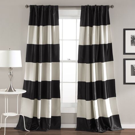 Lush Decor Montego Black and Gold Striped Window Curtain Panel Pair (Montego, Black), Size 52 x 84 Striped Room, Striped Curtains, Lush Decor, Black Room, Black Curtains, Darkening Curtains, Rod Pocket Curtain Panels, White Curtains, Rod Pocket Curtains