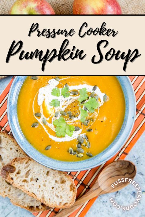 Pumpkin Soup Recipe Instant Pot, Instant Pot Pumpkin Soup, Pumpkin Soup Instant Pot, Pumpkin Instant Pot, Potato Soup Pressure Cooker, Pumpkin Apple Soup, Curried Parsnip Soup, Recipe With Apple, Apple Soup Recipes