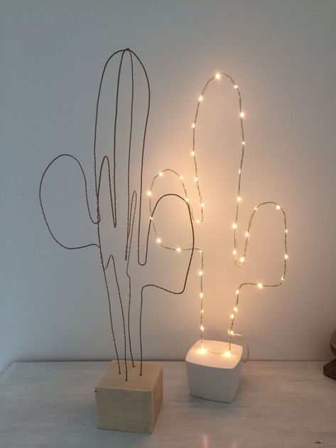 Cactus Light, Diy Cactus, Love Wood Sign, Cactus Craft, Art Fil, Cement Diy, Cactus Diy, Deco Nature, Cactus Decor