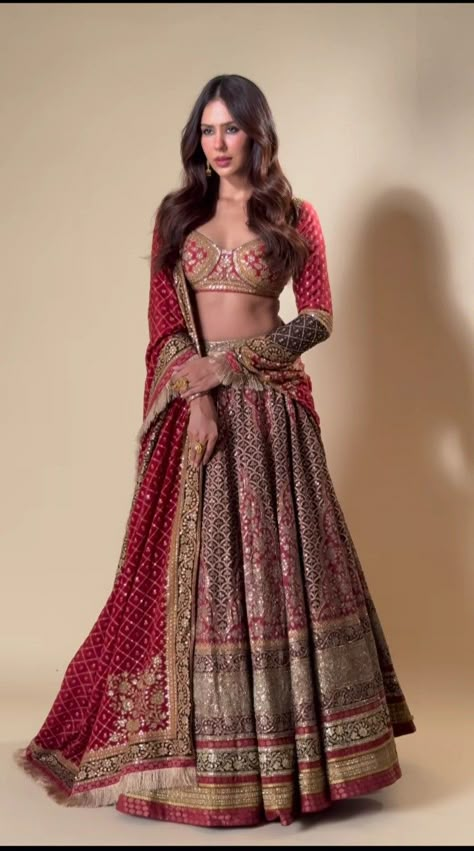 Mermaid Lehenga Bridal, Sabyasachi Lengha, Sabyasachi Red Lehenga Bridal, Fitted Red Bollywood Lehenga, Red Wedding Lehenga Sabyasachi, Maroon Lehenga Simple, Sonam Bajwa Lehenga, Sabyasachi Maroon Lehenga, Sabyasachi Red Lehenga