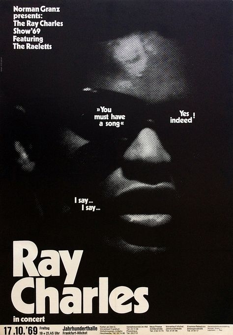 Ray Charles – Spectacular 1969 Concert Poster Concert Promotion, Concert Poster Design, Music Concert Posters, Promotional Poster, Concert Flyer, Jazz Poster, Casual Art, Vintage Poster Design, Frankfurt Germany