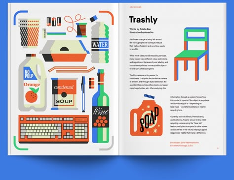 Trashly on Behance Book Illustration Design, Mobile Application Design, 포트폴리오 레이아웃, Illustration Editorial, Booklet Design, Publication Design, Blue Dream, Book Layout, Passion Project