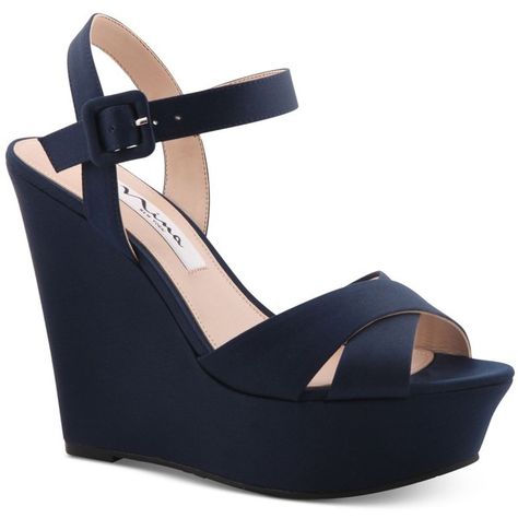 Nina Jinjer Platform Evening Wedge Sandals ($89) ❤ liked on Polyvore featuring shoes, sandals, new navy, navy blue strappy sandals, navy platform sandals, platform wedge sandals, navy blue wedge sandals and platform shoes Wedding Shoes Wedge, Navy Wedge Sandals, Mum Wedding, Navy Blue Wedges, Navy Wedding Shoes, Blue Wedge Sandals, Navy Blue Sandals, Navy Wedges, Edgy Glam