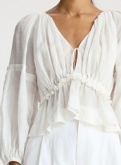 Leighton Top Summer Blouse Outfit, Ramie Fabric, Womens Blouses Summer, French Outfit, Voluminous Sleeves, Pleated Top, Shop Tops, Boho Blouse, Raffia Bag