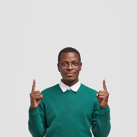 Professional Black Man, People Pointing Fingers, Confident Facial Expression, Man Pointing Finger, Casual Shirt Look, Irl References, Man Pointing, Men Portraits, Hand Pointing