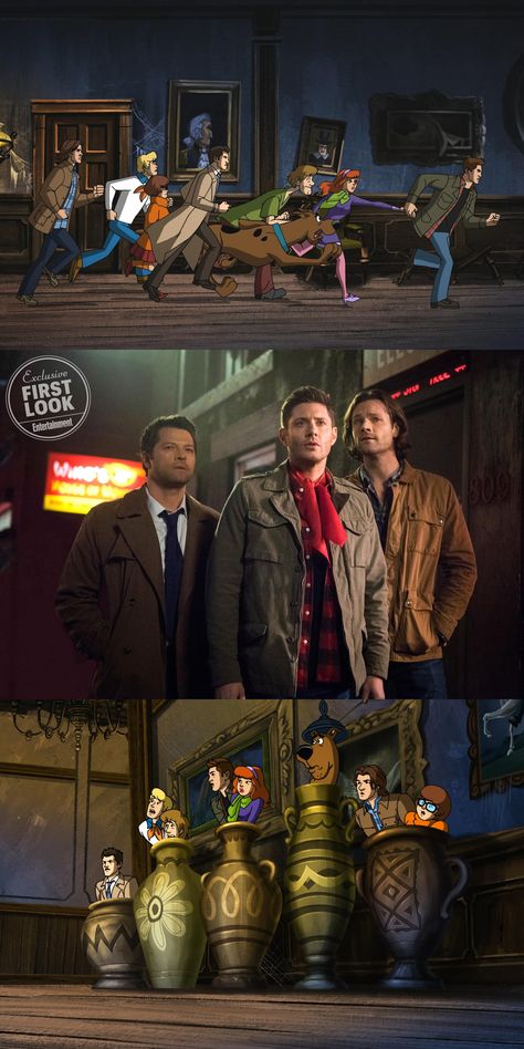 Supernatural Scooby Doo, Sam Dean And Castiel, Emmanuelle Vaugier, Supernatural Crossover, Mystery Gang, Funny Supernatural, Supernatural Wallpaper, Dean And Castiel, John Winchester