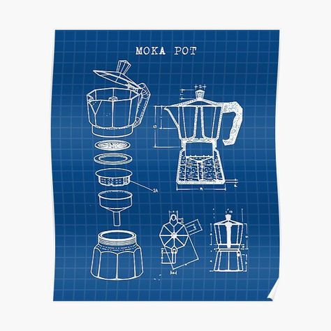 Moka Pot Drawing, Product Design Poster, Blueprint Design, International Coffee Day, Posters Ideas, Shop Floor, Random Designs, International Coffee, Exploded View