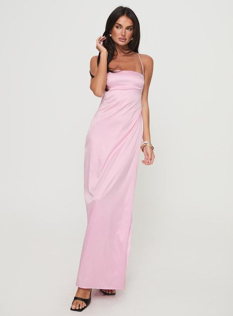 Roselyn Maxi Dress Pink Homecoming Dresses Maxi, Soft Pink Maxi Dress, Pink Prom Dresses Simple, Baby Pink Maxi Dress, Pink Silk Bridesmaid Dresses, Long Hoco Dress, Baby Pink Silk Dress, Pastel Wedding Guest Dress, Light Pink Dress Outfit