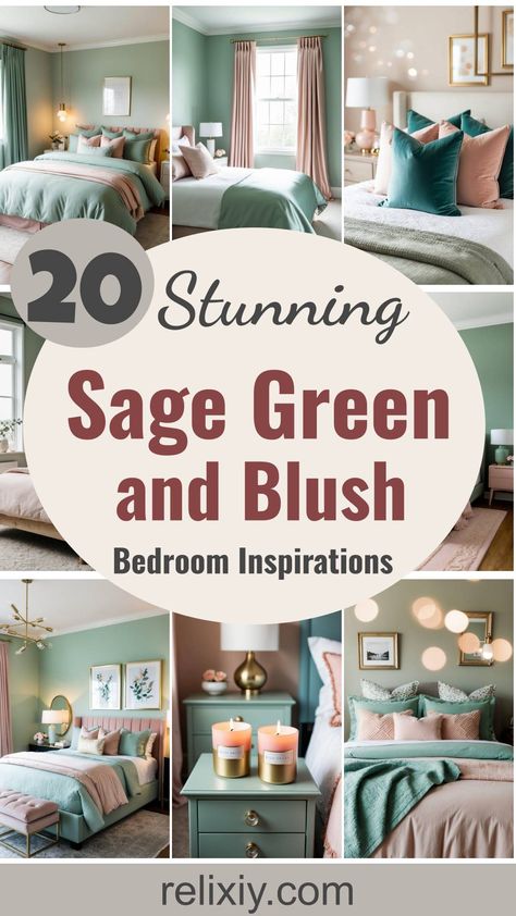 20 Stunning Sage Green And Blush Bedroom Inspirations Coral And Green Bedroom, Green And Blush Bedroom, Sage Green And Blush Bedroom, Blush Bedroom Ideas, Sage Green And Pink, Blush Curtains, Blush Bedding, Blush Bedroom, Blush Pillows