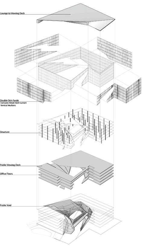 Structural Diagram Architecture, Structure Diagram Architecture, Architecture Structure Diagram, Structural Diagram, Serie Architects, Public Void, Sectional Perspective, Structural Model, Office Block