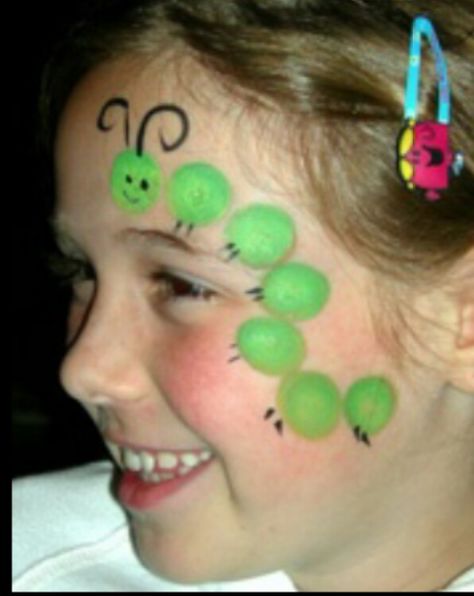 Caterpillar Easter Face Paint, Easy Face Painting Designs, Easy Face Painting, Face Painting For Kids, Bodysuit Tattoos, Kids Face Painting, Cheek Art, Caterpillar Party, Kid Cupcakes