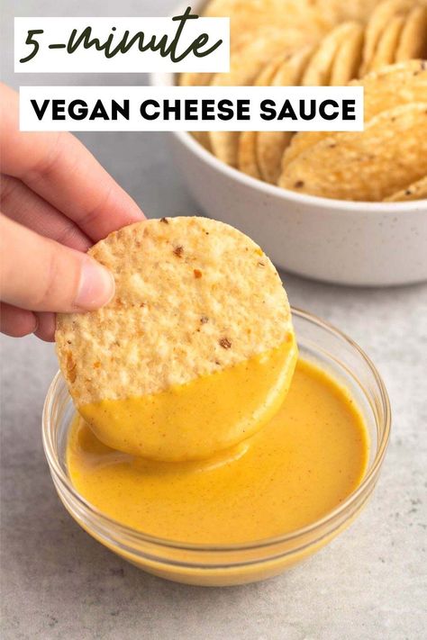 5-minute vegan cheese sauce made with just 8 ingredients - no blending necessary. Nut-free, gluten-free, and soy-free! Use as a dip, a sauce for mac & cheese, or drizzled on vegetables. Easy Vegan Cheese Sauce, Easy Vegan Cheese, Vegan Cheese Sauce Recipe, Best Vegan Cheese, Vegan Nachos Cheese, Nutritional Yeast Recipes, Vegan Cheese Recipes, Vegan Nachos, Vegan Cheese Sauce