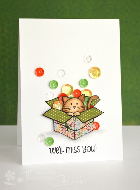 Lostinpaper - Miss You - cat sequin card Sequin Cards, Cat Stamp, Miss You Cards, Cat Box, Copic Coloring, Baymax, Cat Cards, Get Well Cards, Lawn Fawn