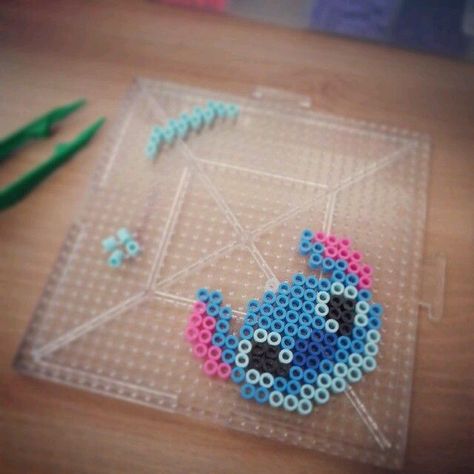 stitch perler beads Tsumtsum Disney, Perler Pattern, Christmas Perler Beads, Melty Bead Patterns, Pixel Beads, Fuse Bead Patterns, Art Perle, Hama Beads Design, Hama Beads Patterns