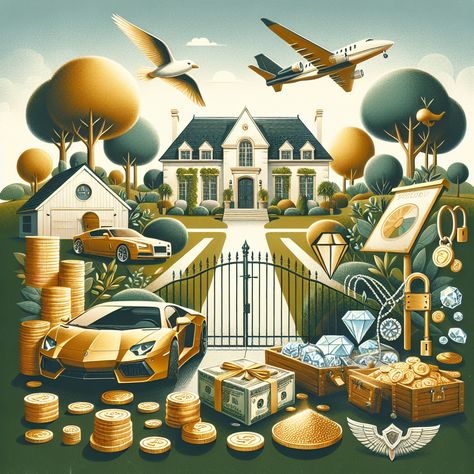 "Unlock the visual journey of wealth manifestation, featuring symbols of affluence -a luxe mansion, sports car, gold coins, diamond necklace, private jet, and flourishing business set against a prosperous landscape. Unlock your financial freedom. More details in the link."

#WealthManifestation #FinancialFreedom #Affluence #LuxeLifestyle #Prosperity #WealthSymbols Wealth Visualization, Car Gold, Family Wealth, Wealth Manifestation, Buddha Artwork, Family World, B Roll, Manifesting Wealth, Luxe Life