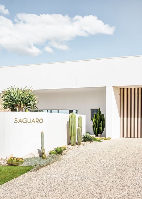 Saguaro — Adore Home Magazine Palm Springs Landscaping, Palm Springs Garden, Mid Century Palm Springs, Palm Springs Houses, Palm Springs Home, Palm Springs Style, House Design Exterior, Front Landscaping, Bali Style