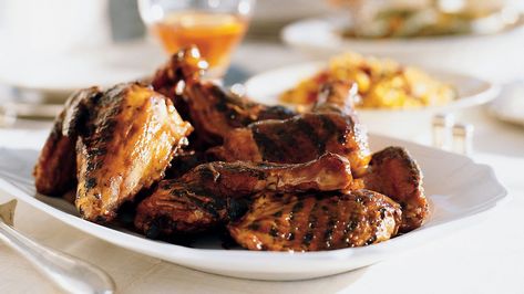 Grilled Chicken with Sweet Mustard Barbecue Sauce Honey Glaze Recipe, Easy Ribs, Homemade Barbecue Sauce, Buttermilk Chicken, Food Network Canada, Red Chile, Bobby Flay, Honey Glaze, Smoked Chicken