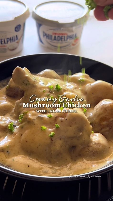 Philadelphia Cream Cheese PH on Instagram: "A good weekend deserves good food — make sure this Creamy Garlic Mushroom Chicken with Philadelphia Cream Cheese is on your list! 🤤 Recipe in the comment section!" Creamy Garlic Mushroom Chicken, Garlic Mushroom Chicken, Philadelphia Cream Cheese Recipes, Cheese Recipes Appetizers, Cream Cheese Pasta, Philadelphia Recipes, Creamy Garlic Mushrooms, Philadelphia Cream Cheese, Skillet Dinners