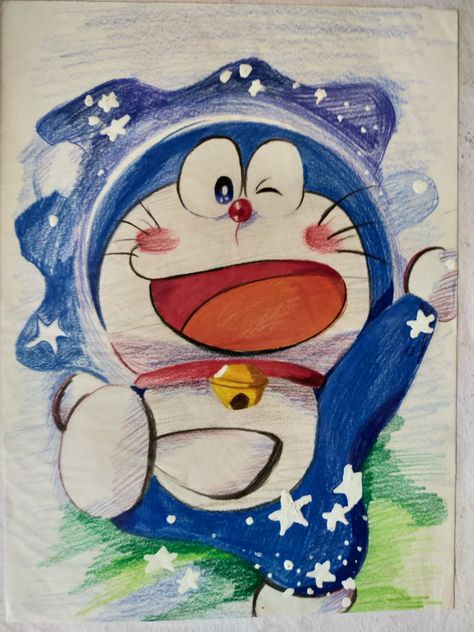 Colour pencil art of doraemon in stars Doraemon Painting, Doraemon Drawing, Colour Pencil Art, Disney Character Drawings, Shading Drawing, Buddha Art Drawing, Character Drawings, Drawing Cartoon Characters, Colour Pencil