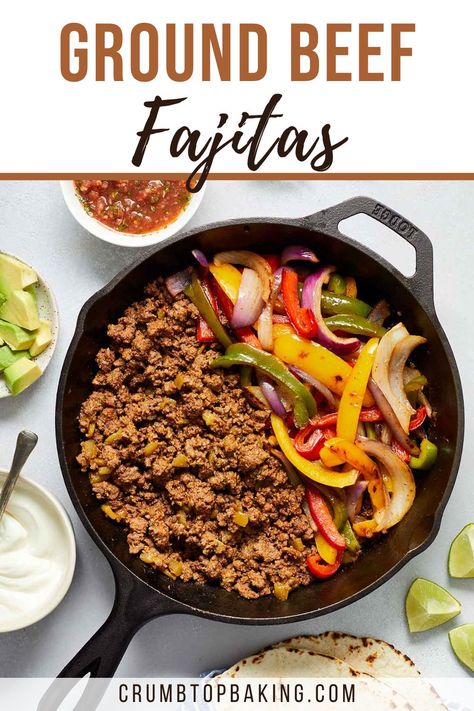 Quick, easy and spicy, these Ground Beef Fajitas are made with lean ground beef, homemade fajita seasoning and tender strips of peppers and onions! You need less than 30 minutes to make this ground beef fajita recipe so they're perfect for busy weeknights! Fajita Recipe Ground Beef, Fajitas With Ground Beef, Ground Beef Fajitas Recipes, Hamburger Fajitas Ground Beef, Fajita Ground Beef Recipe, Ground Beef Fajita Bowl, Lean Ground Beef Meal Prep, Hamburger Peppers Onions Ground Beef, Hamburger Fajitas