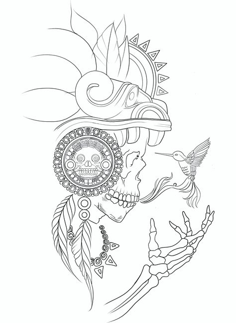 Aztec Hummingbird Art, Aztec Jaguar Tattoo Design, Aztec Coloring Pages, Aztec Butterfly Tattoo, Mexican Indigenous Tattoo, Mexican Theme Tattoos, Xochiquetzal Tattoo, Mexican Tattoo Ideas For Men Aztec, Aztec Tattoo Mexican For Women