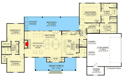 3-Bedroom Single-Story Modern Farmhouse with Vaulted Great Room (Floor Plan) Bonus Room Floor Plan, Mod House, Bungalow Ideas, Room Floor Plan, Colorado House, Barn Houses, Rustic Homes, Vaulted Great Room, House Planning