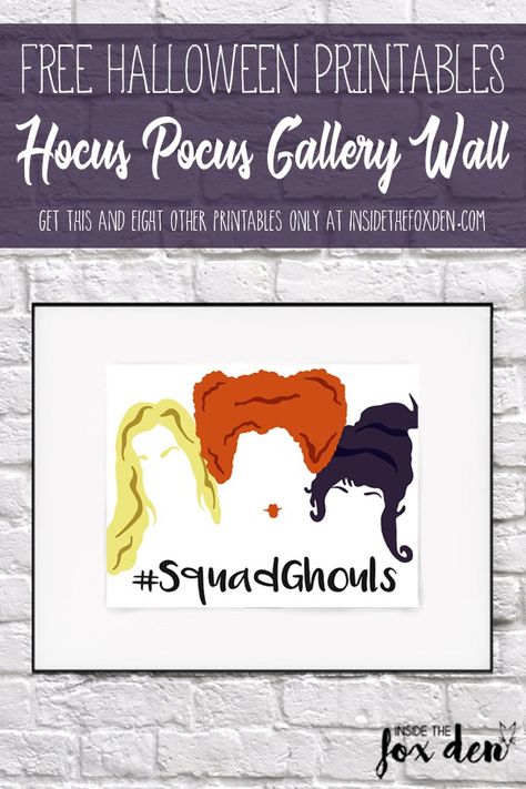 Hocus Pocus Silhouette Free, Free Hocus Pocus Printables, Scary Candyland, Hocus Pocus Printable Free, Hocus Pocus Porch Sign, Halloween Gallery Wall, Free Halloween Printables, Graveyard Halloween, Hocus Pocus Party