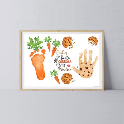 ♥ PRINT IT OFF - Handprint & Footprint Art Made Easy https://www.etsy.com/au/shop/PrintitoffShop Cookies For Santa Carrot For Reindeer Footprint Handprint Foot Hand Art Craft / Christmas Xmas Kids Baby Toddler / Keepsake Memory Gift Card PRINT IT OFF 0768 INSTANT ACCESS - Digital Download File STEP 1. Download and save. STEP 2. Print file at home or local print shop. STEP 3. Print child's footprint to create carrot & handprint for cookie YOU WILL RECEIVE: 8x10", Letter, A4, 11x14, A3 sizes (high Handprint Craft Christmas, Gingerbread Footprint Art, Christmas Footprints, Christmas Footprint Art, Reindeer Footprint, Baby Christmas Crafts, Footprint Crafts, Craft Christmas, Scrapbook Book