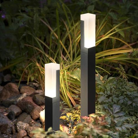 Bollard Lighting Outdoor Landscapes, Exterior Path Lighting, Modern Pathway Lighting, Bollard Lighting Outdoor, Lawn Lighting, Modern Landscape Lighting, Path Lighting, Rectangular Prism, Outdoor Path