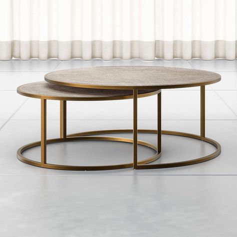 Coffee Tables & Sets of Modern Accent Coffee Tables | Crate & Barrel Coffee Table Crate And Barrel, Brass Console Table, Lobby Furniture, Nesting Coffee Table, Round Coffee Table Modern, Brass Coffee Table, Nesting Coffee Tables, Coffee Table Accents, Coffee Table Square