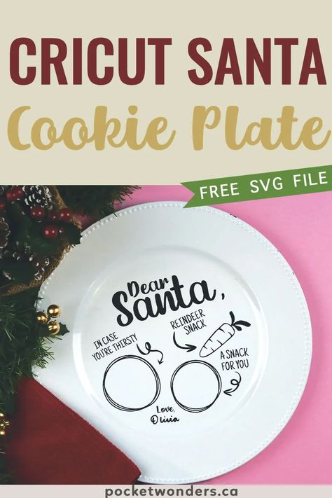 Cricut Santa Cookie Plate Svg Free, Cricut Christmas Plate, Treats For Santa Svg Free, Santa Cookie Plate Svg, Santa Plate Svg Free, Cookies For Santa Plate Svg Free, Cricut Santa Cookie Plate, Christmas Cookie Plates Diy, Diy Santa Plate