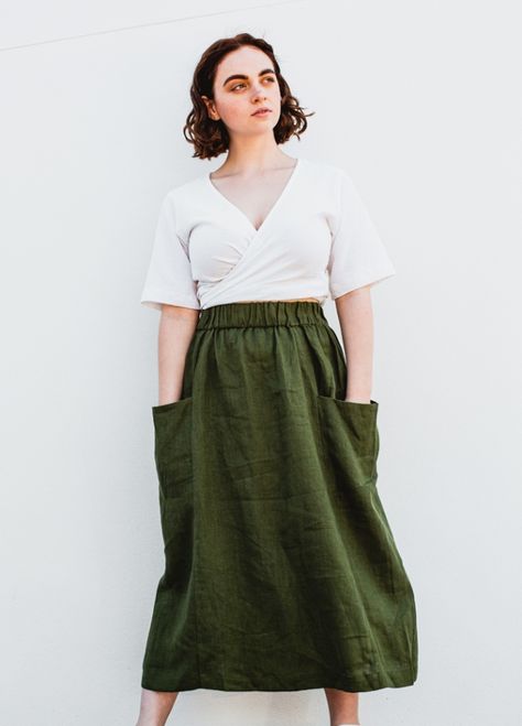 Simple Pattern Sewing, Free Skirt Patterns For Women Plus Size, Peppermint Pocket Skirt, Linen Dress Sewing Pattern, Free Skirt Patterns For Women, Skirt With Pockets Pattern, Pocket Skirt Pattern, Simple Skirt Pattern, Gathered Skirt Pattern