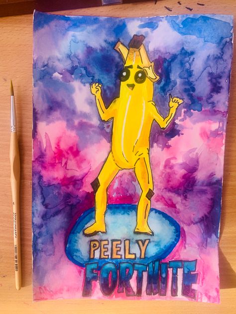 #fortnite #watercolor #aquarell #peely #art #banana Fortnite Painting, Redecorating Ideas, Alcohol Markers, Art Stuff, Fortnite, Watercolor Art, Mural, Bedroom, Pins