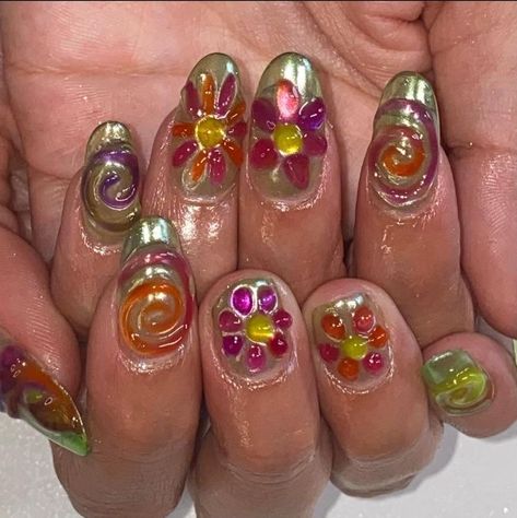 Girlypop Aesthetic, Funky Nail Designs, Hippie Nails, Colorful Nail, Pretty Gel Nails, Really Cute Nails, Crazy Nails, Nail Art Ideas, Dream Nails