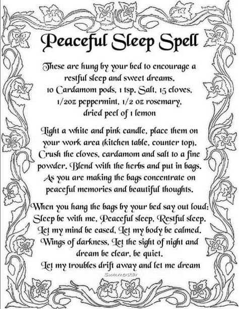 Peacful sleep spell Sleep Chant Spell, Peaceful Sleep Spell, Spell For Good Sleep, Spell For Sleep, Sleep Spell Sachet, Sleep Protection Spell, Sleep Spells Witchcraft, Sleep Chant, Sleep Spells