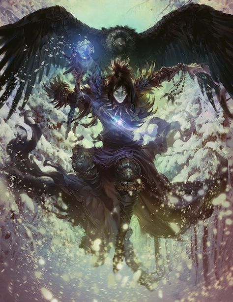 magician / mage / magic warrior / RPG / digital art / giant crow / bird / fantasy 다크 판타지, Fantasy Male, Fantasy Warrior, Arte Fantasy, Arte Horror, Fantasy Inspiration, Kraken, Fantasy Artwork, Light Novel