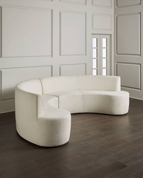 Round Banquette Seating, Curved Banquette Seating, Curved Banquette, Greek Designs, Banquette Bench, Four Hands Furniture, Dining Banquette, Sandakan, Dining Sofa