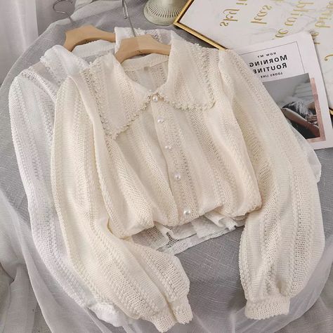 Check out this product on Alibaba App Wholesale Women Girls Sweet Lace Knit Hollow Out Shirt Doll Collar Solid Color Shirts Tops Fashionable Casual Shirt Light Academia Style, Peter Pan Collar Top, Women Lace Blouse, Peter Pan Collar Blouse, Academia Style, White Collared Shirt, Lace Outfit, Cardigan Fashion, Collar Top