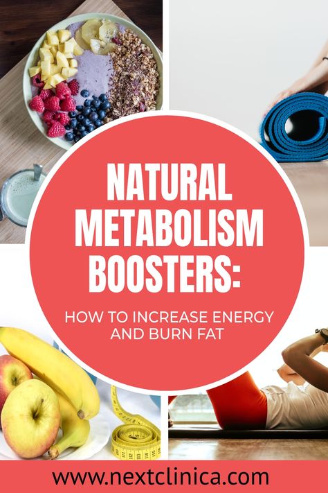 Natural metabolism boosters to increase energy, picture of berries with whole grains, yoga mat, fruits and a person doing crunches Natural Metabolism Boosters, Metabolism Booster, Diet And Exercise, Increase Metabolism, Energy Boosters, Group Fitness, Boost Your Metabolism, Boost Metabolism, Lifestyle Changes