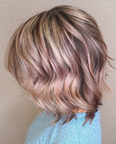 Rose Gold Hair Brunette, Pink Hair Highlights, Ash Blonde Bob, Silver Hair Highlights, Beige Highlights, Rose Gold Highlights, New Hair Do, Blonde Highlight, Blending Gray Hair